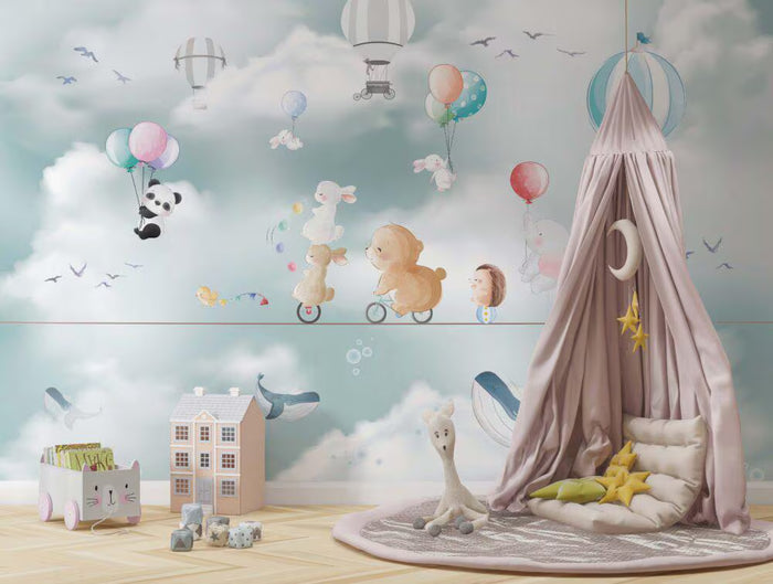 Animals on Rope Wallpaper: 3D Peel and Stick Children's Room Decor