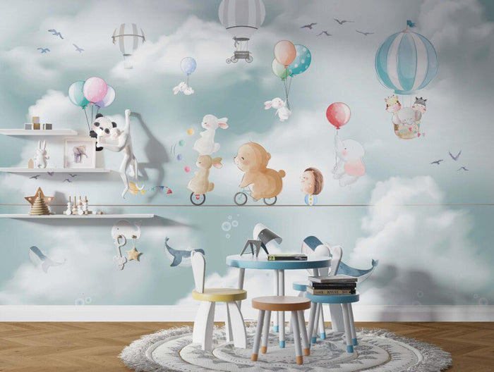 Animals on Rope Wallpaper: 3D Peel and Stick Children's Room Decor