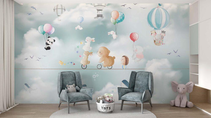 Animals on Rope Wallpaper: 3D Peel and Stick Children's Room Decor