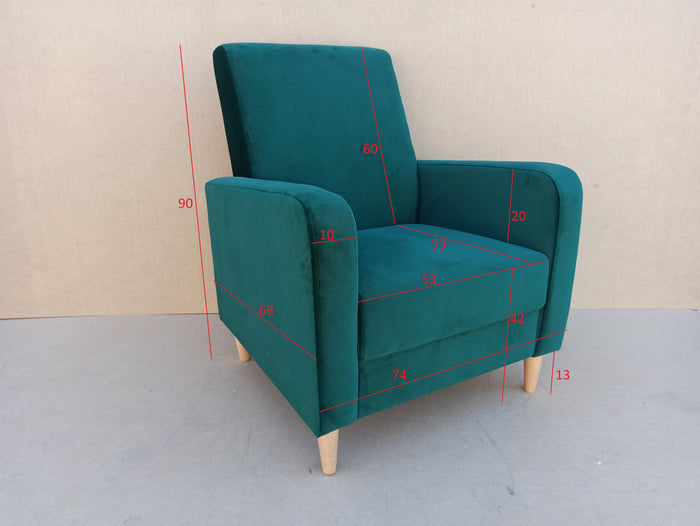 ARMCHAIR CARLO 74x90cm KRONOS 09ARMCHAIR CARLO is a beautiful free-standing chair made from strong, durable materials like pine wood, chipboard, fibreboard, and beech legs. The seat is carefully crafted with a corrugated spring and high-quality foam for a