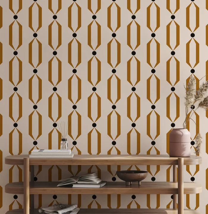 Art Deco Cream Background Wallpaper: Modern Cream & Brown Retro Wall Decal