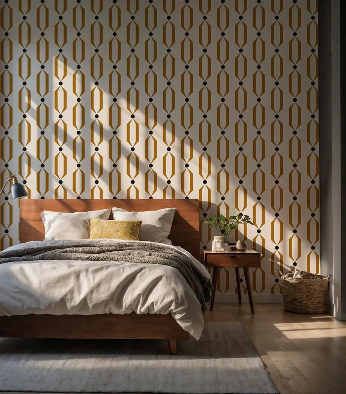 Art Deco Cream Background Wallpaper: Modern Cream & Brown Retro Wall Decal