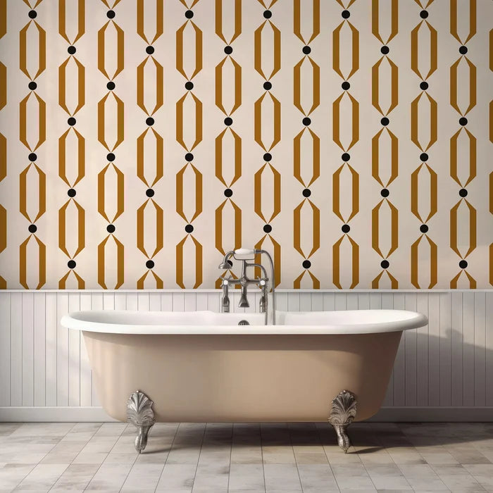Art Deco Cream Background Wallpaper: Modern Cream & Brown Retro Wall Decal
