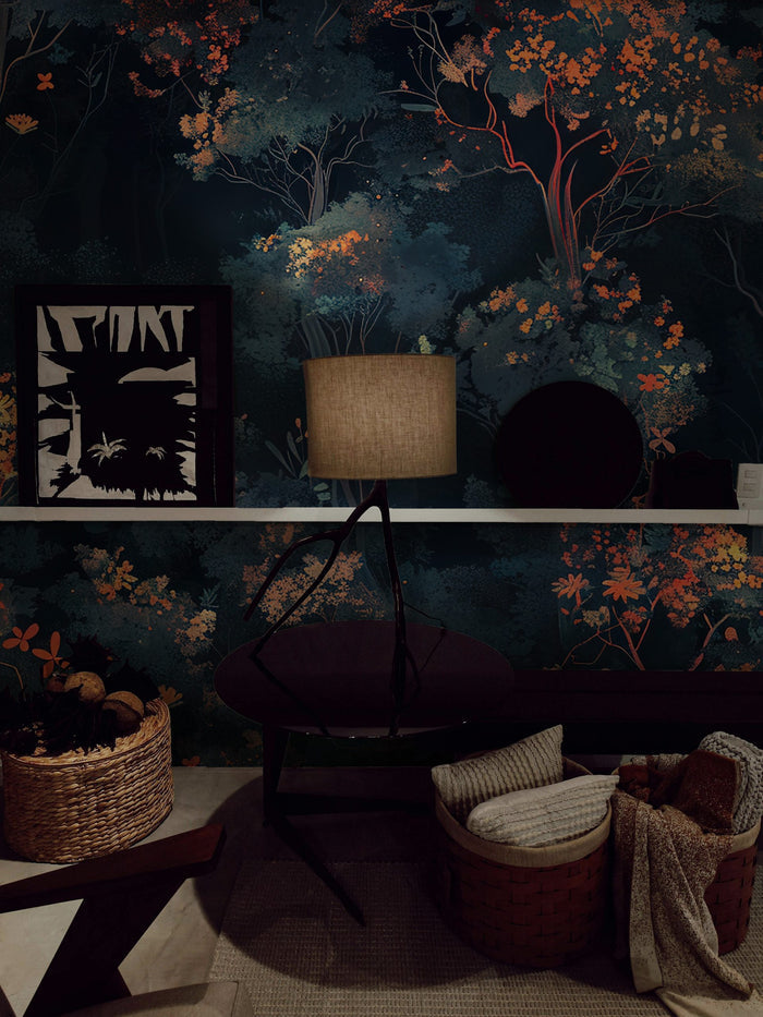 Artistic Wallpaper with a Night Forest Theme; Peel-and-Stick, Deluxe Textured Wallpaper