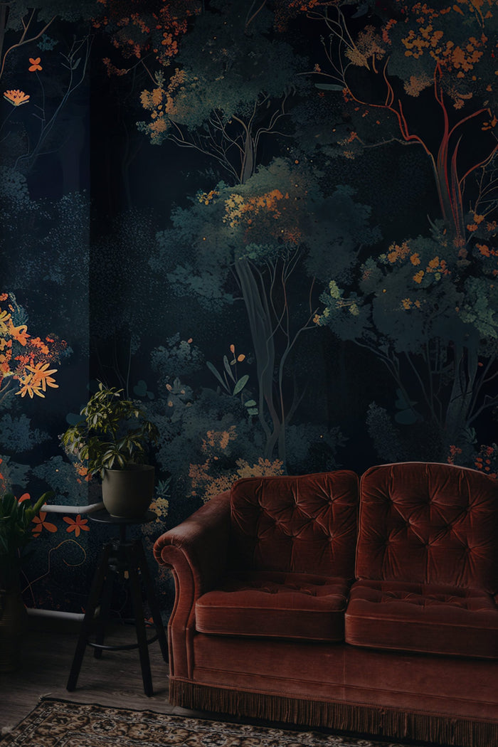 Artistic Wallpaper with a Night Forest Theme; Peel-and-Stick, Deluxe Textured Wallpaper