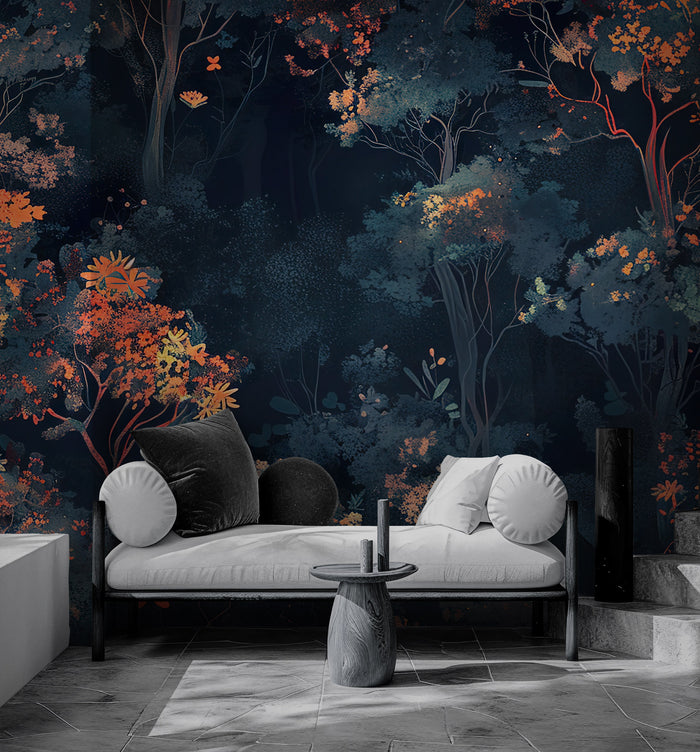 Artistic Wallpaper with a Night Forest Theme; Peel-and-Stick, Deluxe Textured Wallpaper