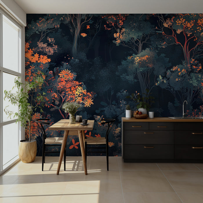 Artistic Wallpaper with a Night Forest Theme; Peel-and-Stick, Deluxe Textured Wallpaper