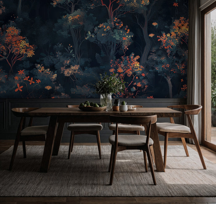 Artistic Wallpaper with a Night Forest Theme; Peel-and-Stick, Deluxe Textured Wallpaper