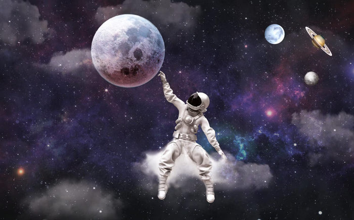 Astronaut Moon & Space 3D Wallpaper: Solar System Mural