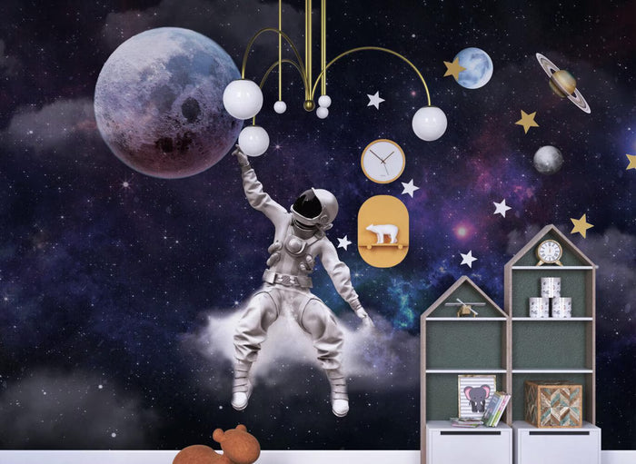 Astronaut Moon & Space 3D Wallpaper: Solar System Mural