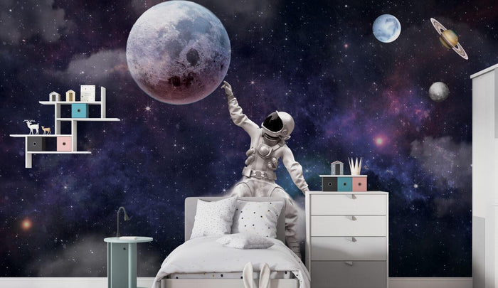 Astronaut Moon & Space 3D Wallpaper: Solar System Mural