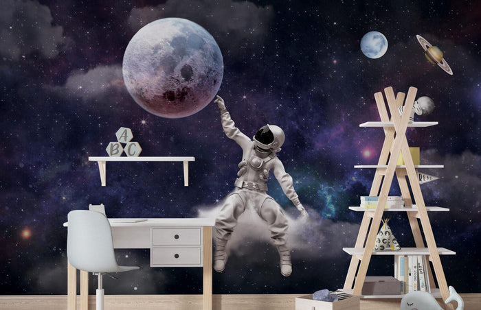 Astronaut Moon & Space 3D Wallpaper: Solar System Mural