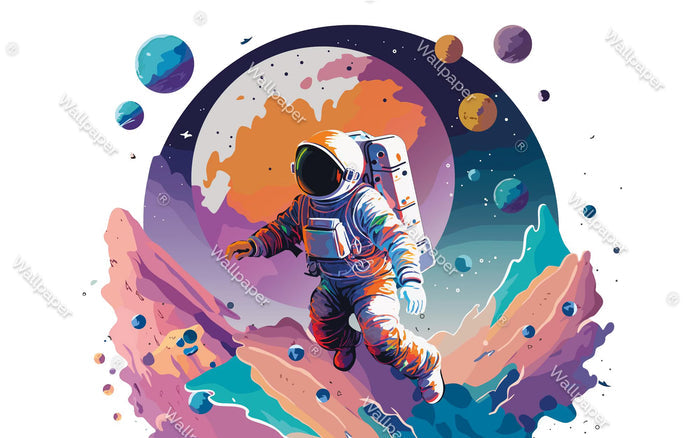 Astronaut Moonwalk Wallpaper: Colorful Space Mural, Peel & Stick