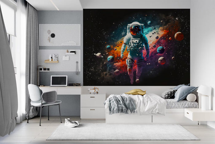 Astronaut Space Wallpaper: Colorful Planets Peel and Stick Wallpaper