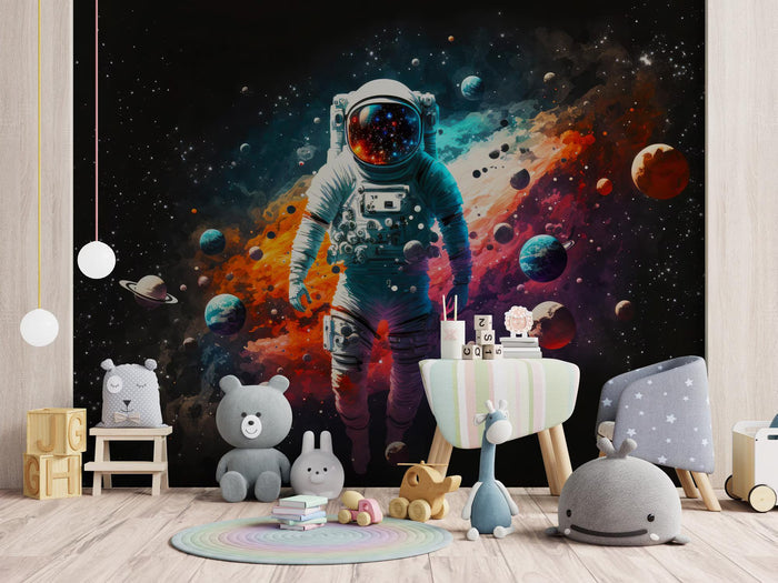 Astronaut Space Wallpaper: Colorful Planets Peel and Stick Wallpaper