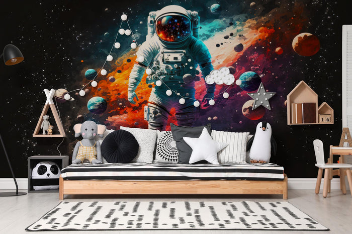 Astronaut Space Wallpaper: Colorful Planets Peel and Stick Wallpaper