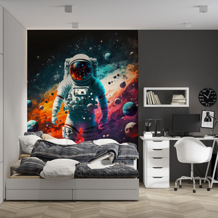 Astronaut Space Wallpaper: Colorful Planets Peel and Stick Wallpaper