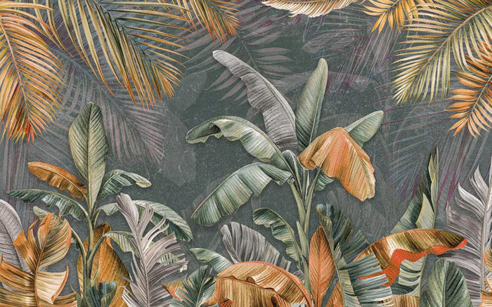Banana Leaf Wallpaper: Orange & Green Botanical Print, Removable Wallpaper