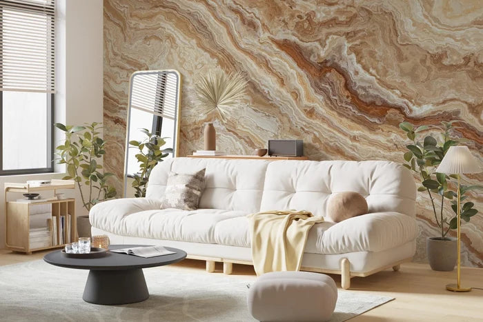Beige Marble Accent Wall Mural: Light Stone Texture, Peel & Stick Wallpaper