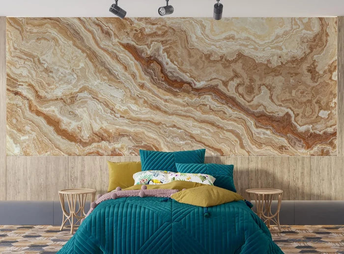Beige Marble Accent Wall Mural: Light Stone Texture, Peel & Stick Wallpaper