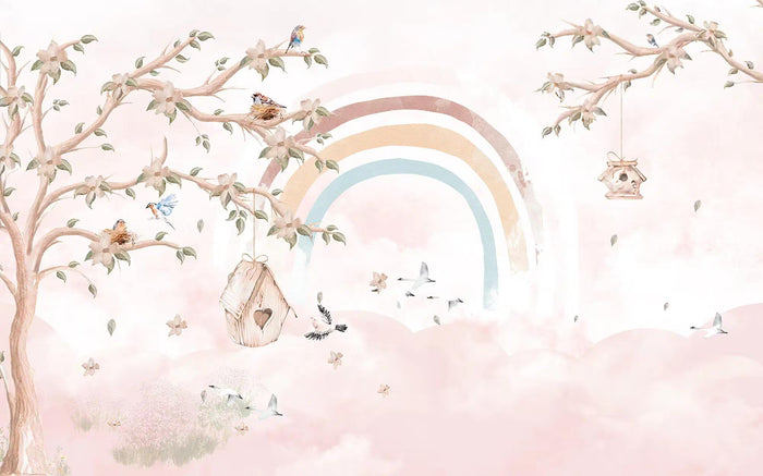 Bird's Nest Wallpaper Mural: Rainbow Tree Branch Peel & Stick