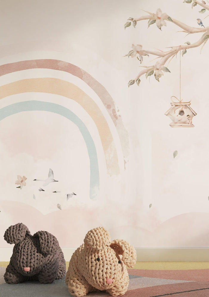 Bird's Nest Wallpaper Mural: Rainbow Tree Branch Peel & Stick