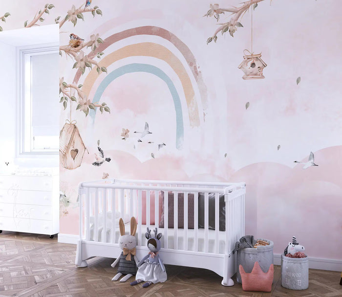 Bird's Nest Wallpaper Mural: Rainbow Tree Branch Peel & Stick