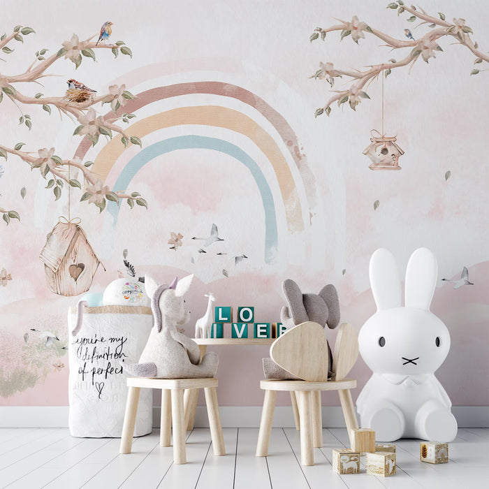 Bird's Nest Wallpaper Mural: Rainbow Tree Branch Peel & Stick