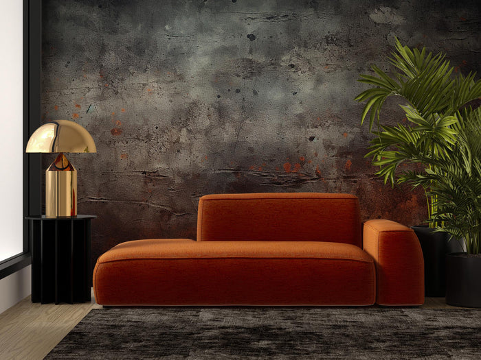 Black and Red Concrete-Look Wallpaper: Rusty Copper Tones, Deluxe Textured Wallpaper
