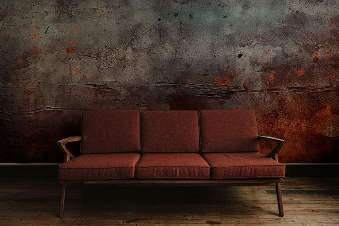 Black and Red Concrete-Look Wallpaper: Rusty Copper Tones, Deluxe Textured Wallpaper