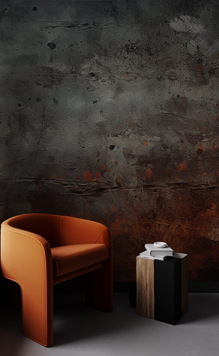 Black and Red Concrete-Look Wallpaper: Rusty Copper Tones, Deluxe Textured Wallpaper