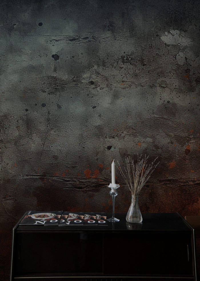 Black and Red Concrete-Look Wallpaper: Rusty Copper Tones, Deluxe Textured Wallpaper