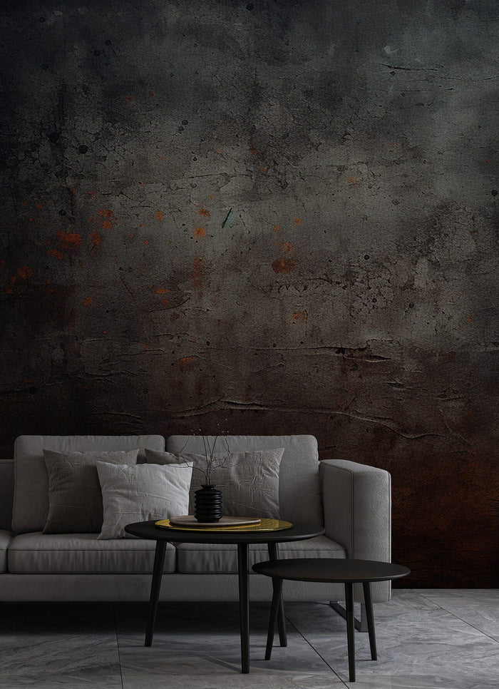 Black and Red Concrete-Look Wallpaper: Rusty Copper Tones, Deluxe Textured Wallpaper
