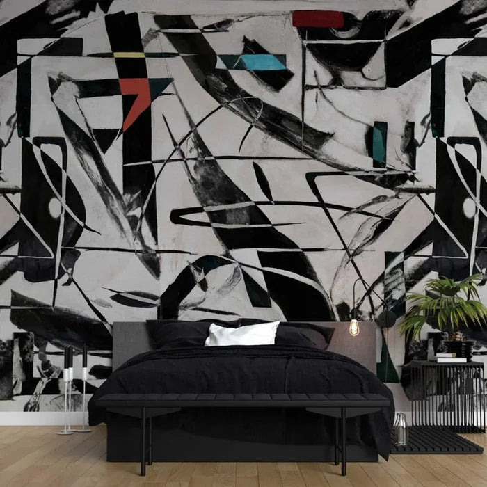 Black and White Abstract Wallpaper: Retro Vibe Peel and Stick Wall Decal