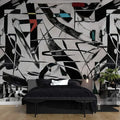 Black and White Abstract Wallpaper: Retro Vibe Peel and Stick Wall Decal