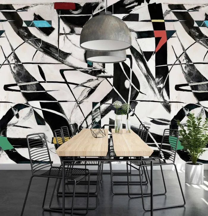 Black and White Abstract Wallpaper: Retro Vibe Peel and Stick Wall Decal