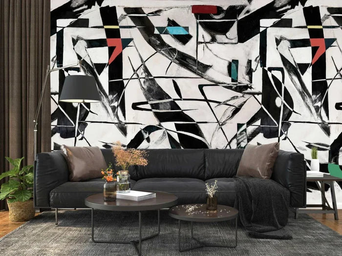 Black and White Abstract Wallpaper: Retro Vibe Peel and Stick Wall Decal