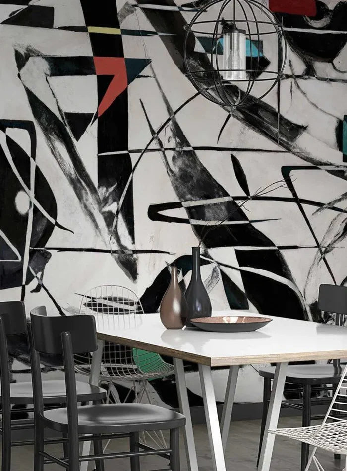 Black and White Abstract Wallpaper: Retro Vibe Peel and Stick Wall Decal