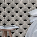 Black and White Fan Flowers Wallpaper: Retro Removable Wall Decal