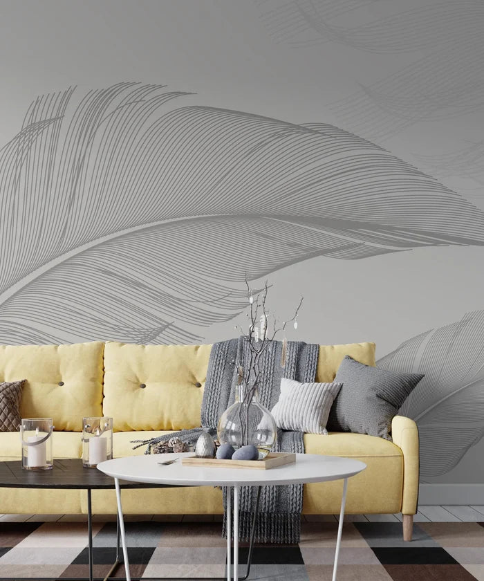 Black and White Feather Wallpaper Mural: Removable Wall Art