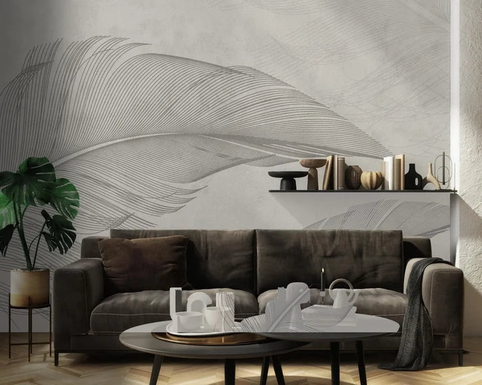Black and White Feather Wallpaper Mural: Removable Wall Art