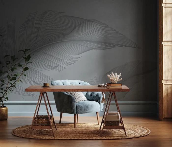 Black and White Feather Wallpaper Mural: Removable Wall Art