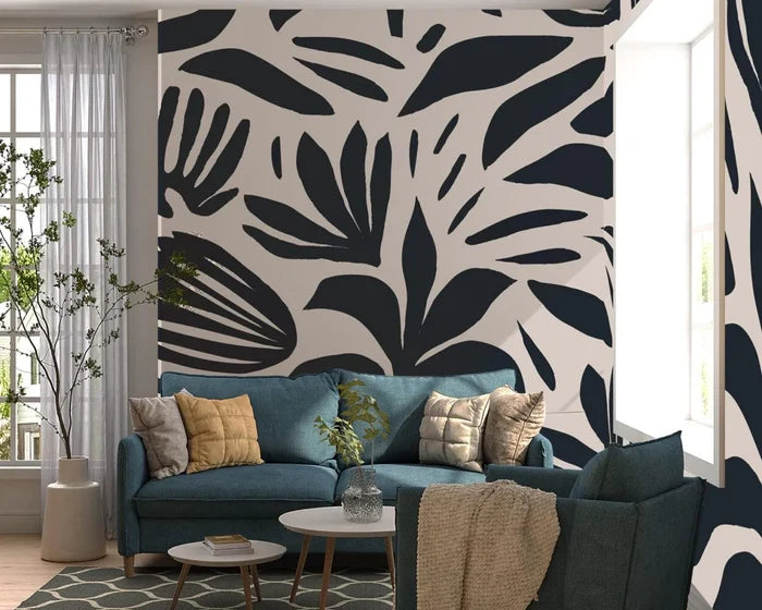 Black and White Floral Wallpaper: Retro Peel and Stick Wall Decal