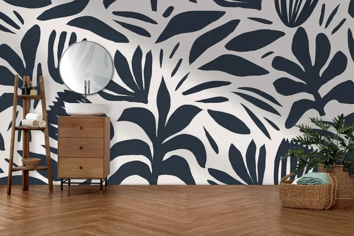 Black and White Floral Wallpaper: Retro Peel and Stick Wall Decal