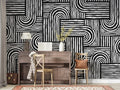 Black and White Geometric Stripe Wallpaper Mural: Modern Abstract Design