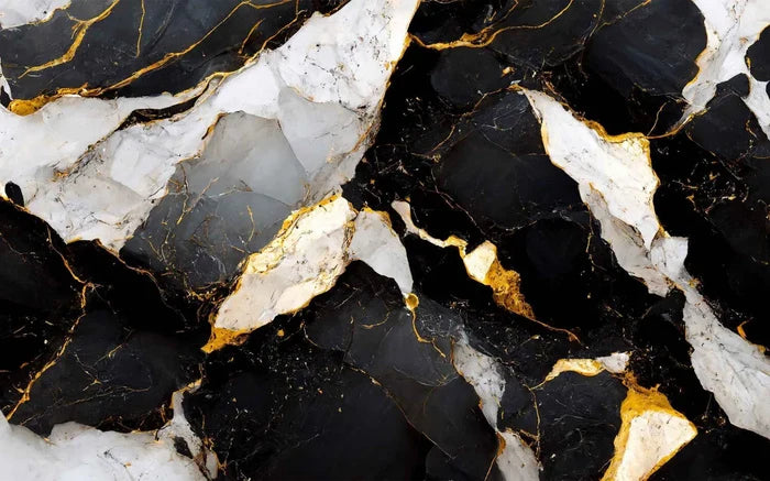 Black and White Marble Wallpaper: Gold Veins, Abstract Peel and Stick Mural