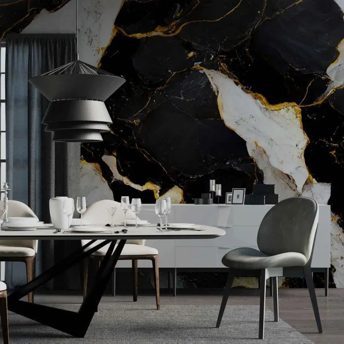 Black and White Marble Wallpaper: Gold Veins, Abstract Peel and Stick Mural