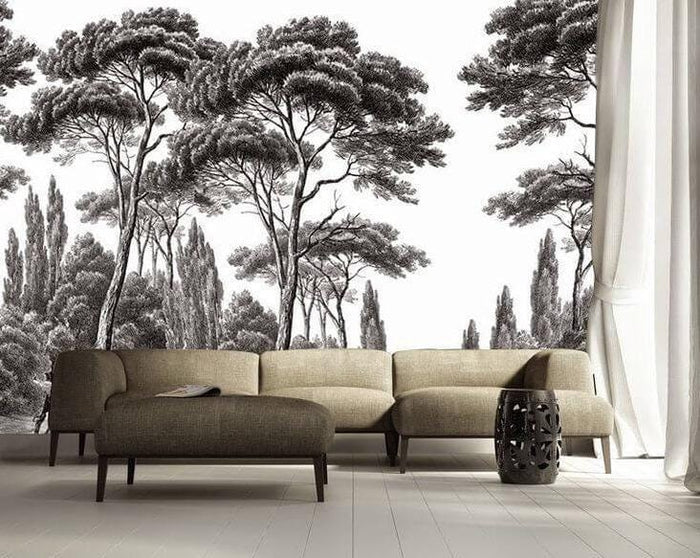 Black and White Tropical Forest Wallpaper: Nostalgic Palm Trees, Peel and Stick