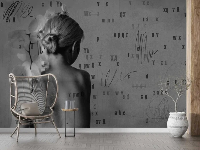 Black and White Woman Figure Wallpaper: Modern Body Line Art, Peel and Stick