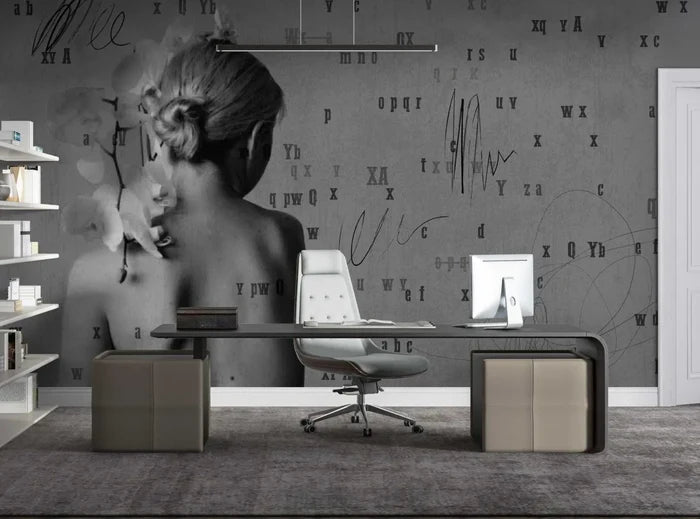 Black and White Woman Figure Wallpaper: Modern Body Line Art, Peel and Stick